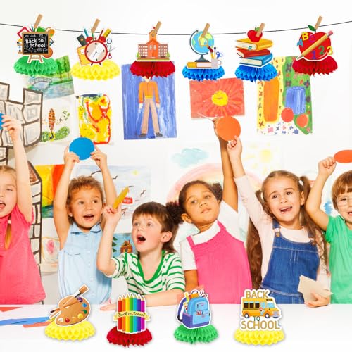Back to School Blue Decorations Set - Honeycomb Ornaments & Classroom Centerpieces, 10 Pcs