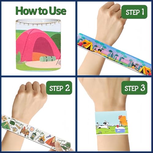 74-Piece Camping Party Favors Set: 24 Slap Bracelets & 50 Stickers
