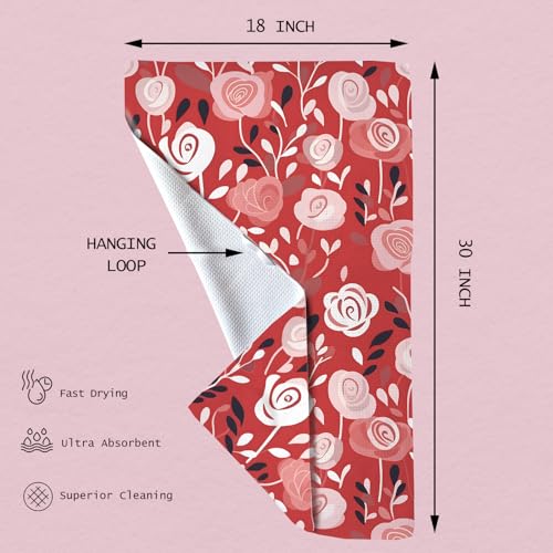 Eunzel Microfiber Kitchen Tea Towel, Quick Dry Dish Towel, 18" x 30" Rose