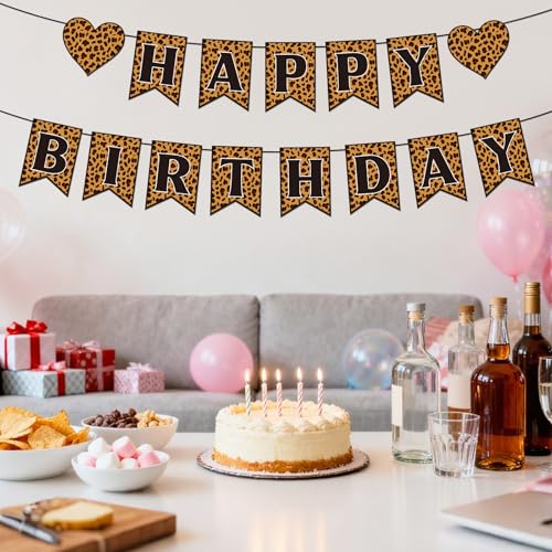 Leopard Print Happy Birthday Banner - Black Birthday Decor