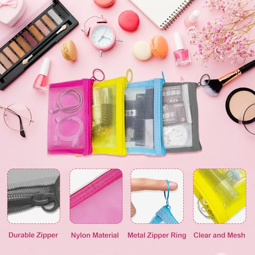 CarryEpic Mini Mesh Pouches - 4 Pack Small Zipper Bags for Purse