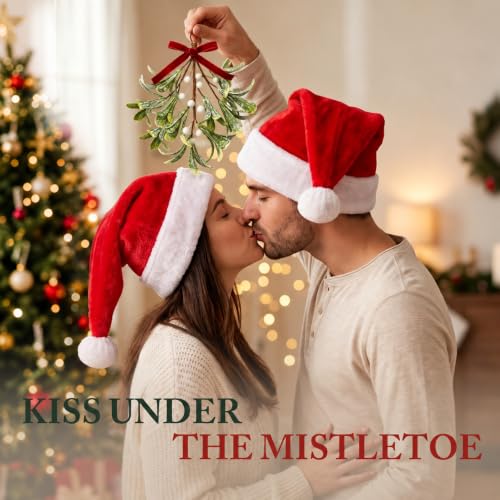Christmas Mistletoe Decorations with Velvet Bow & White Berries - 2PCS Classic Variation