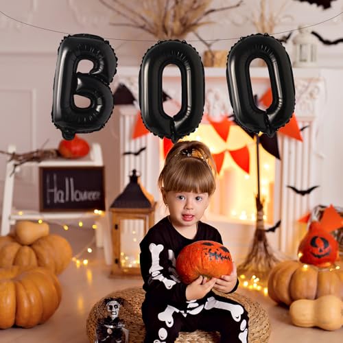 16-Inch Black 'BOO' Mylar Balloons for Halloween Decor