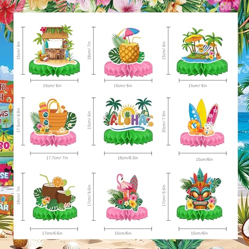 Hawaiian Luau Honeycomb Centerpieces, 9-Piece Tropical Party Table Decor