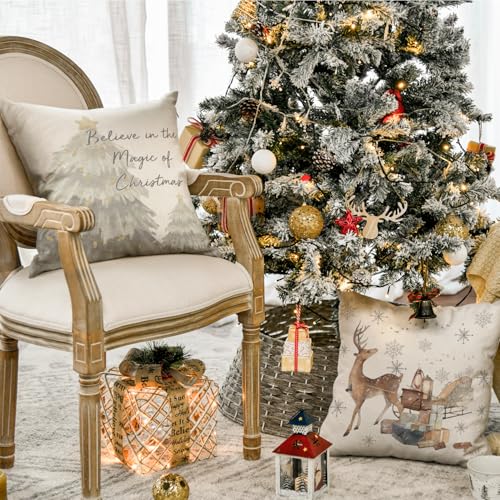 Christmas Snowflake Reindeer Throw Pillow Covers - Set of 4, 18x18