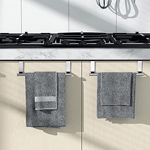 Over Cabinet Towel Bar - Silver Stainless Steel Holder, 2 Pack