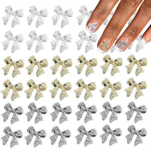 36 Pcs 3D Bow Nail Art Charms Metal Alloy Rhinestone Gems for DIY Nails