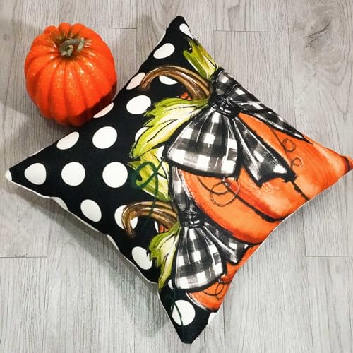 TAJWE 18x18 Polka Dot Pumpkin Pillow Covers - Black & Yellow, Set of 2