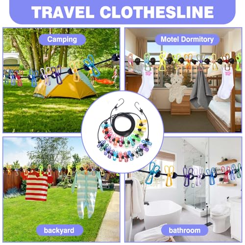 Portable Clothesline for Travel - 11.8Ft with 24 Clips
