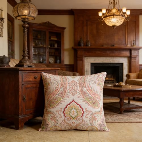 Pink Paisley Throw Pillow Cover, 26x26 Inch Floral Pure Cotton Cushion Case