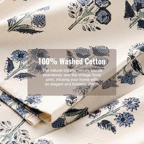 YZJZEDS Dusty Blue Block Print Floral Flour Sack Kitchen Towels Set of 2