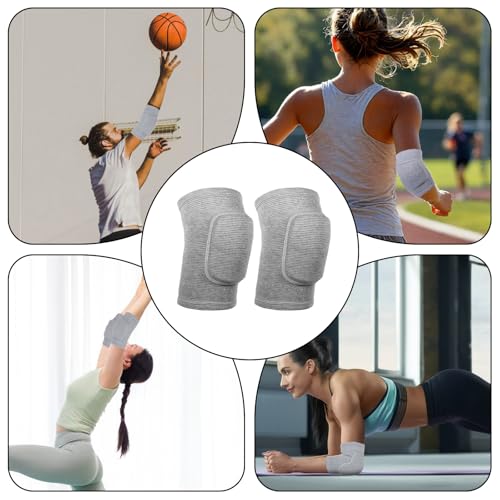 1 Pair Elbow Pads with Thicken Sponge Pad, Grey Breathable Protective Volleyball Elbow Pads Fitness Arm Knee Protector Volleyball Sponge Support for Kids Men Women Elderly