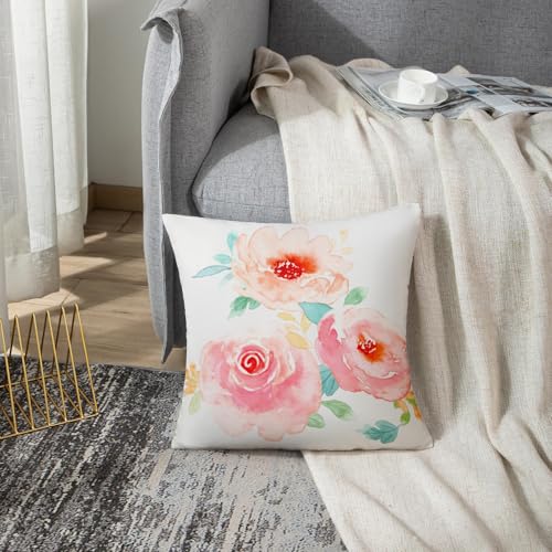 Emvency Floral Peony Velvet Throw Pillow Cover, 20x20 Inch Square Case