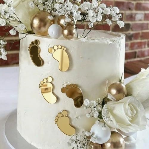 Gold Baby Feet Cake Topper Set - 6PCS Acrylic Decorations