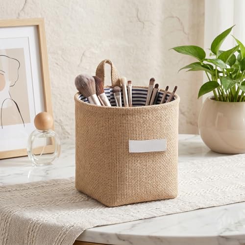2-Pack Small Hanging Storage Baskets - Cotton Linen Wall Organizers