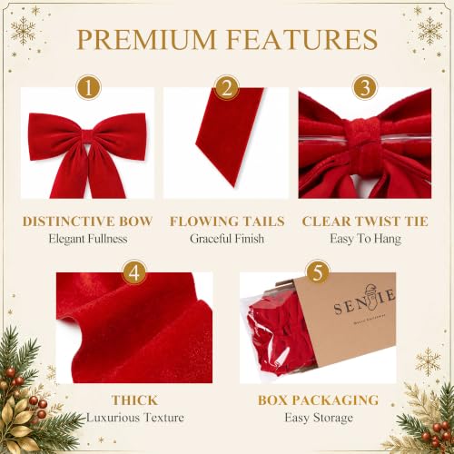 Red Velvet Christmas Tree Bow Set - Large Holiday Decor, Single-Bow Variation
