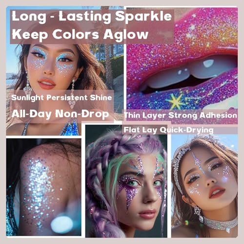 16-Color Holographic Body Glitter Gel Palette for Face, Hair & Nails