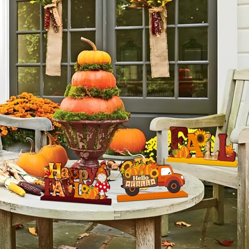 4Pcs Fall Table Decorations - Rustic Pumpkin & Gnome Centerpieces