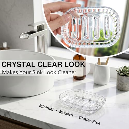 YREKAX 3-Pack Clear Soap Dish with Drainage for Shower and Kitchen Sink