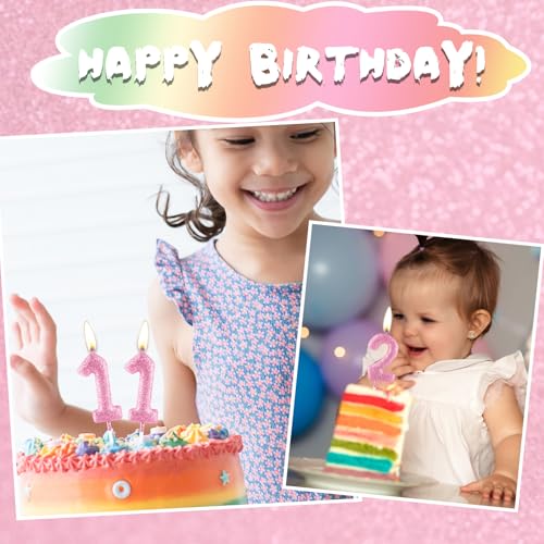 Glitter Pink Number 1 Birthday Candle - 2.36in Cake Topper Decor