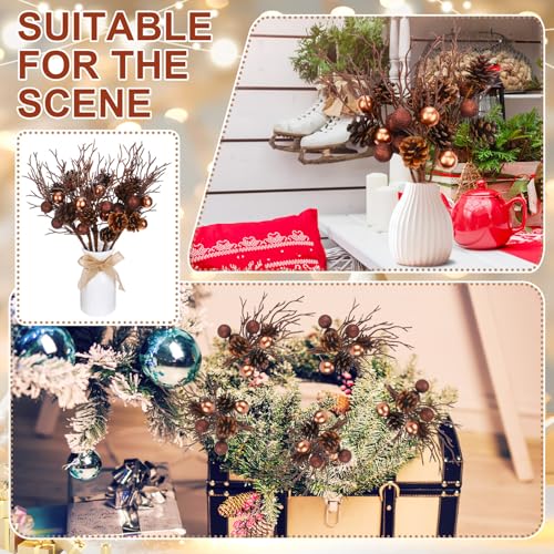 6 Pack Christmas Pinecone Picks 14.5 Inch Artificial Branches for Holiday Decor