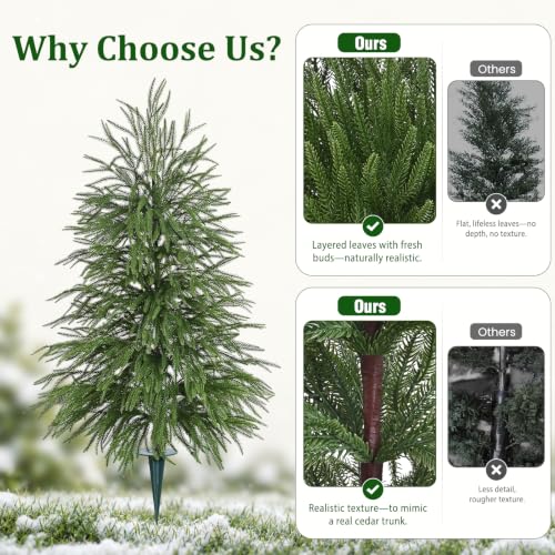 Green 2 Pack Artificial Norfolk Pine Topiary Trees with Ground Spikes - 3 FT