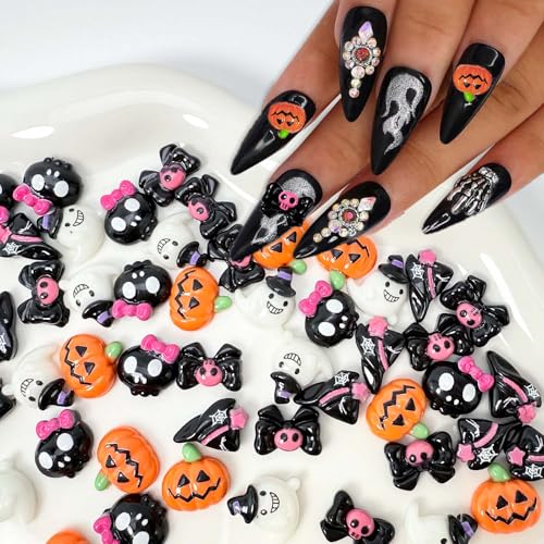 25Pcs 3D Halloween Nail Art Charms Cute Pumpkin Ghost Rhinestones