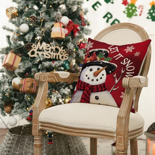 Christmas Throw Pillow Covers 20x20 Inches Set of 4 Red Holiday Cushions - Stripes