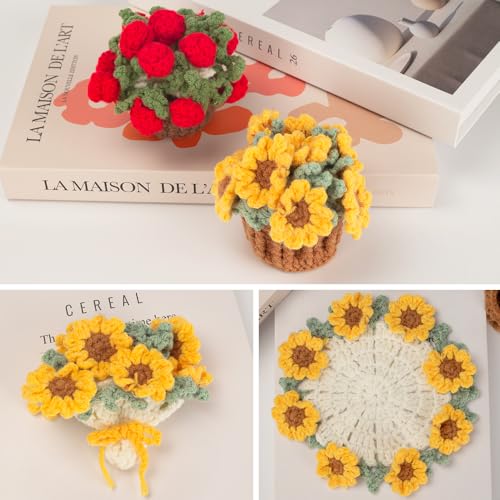 Sunflower Crochet Potted Plant Coasters - Soft Decorative Flowers