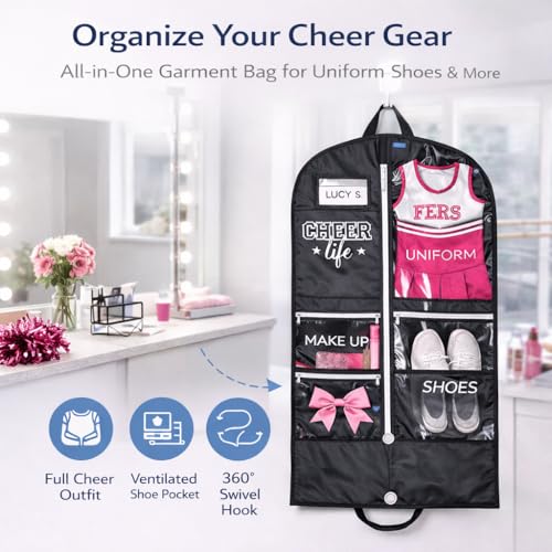40" Water Resistant Cheer Garment Bag for Girls with 4 Pockets