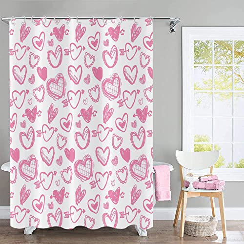 Pink Love Heart Shower Curtain - Waterproof Fabric, 72" x 72" with Hooks