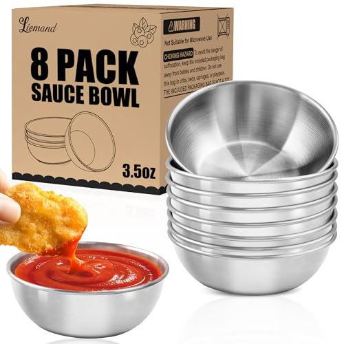 LIEMAND Stainless Steel Dipping Bowls, 3.5oz, 8-Pack - Stackable Ramekins for Dips & Snacks