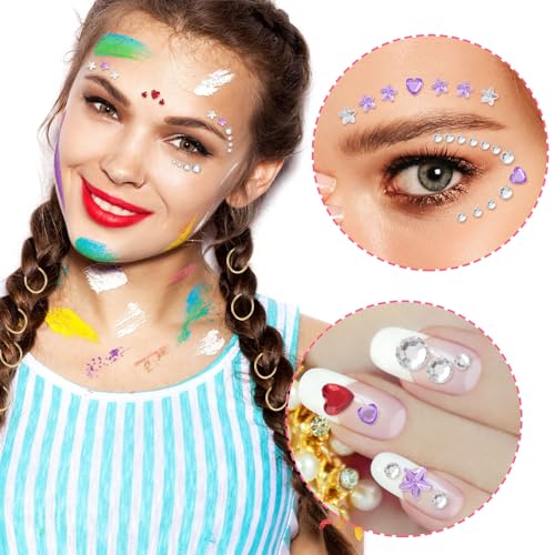 OIIKI Face Gems Stickers - Star & Heart Acrylic Rhinestone Makeup Jewels