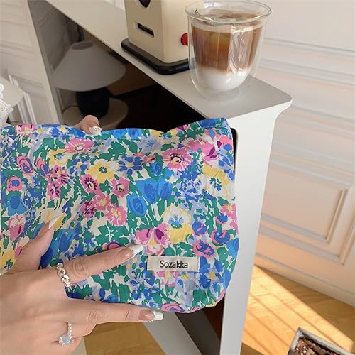 KSMMA Floral Canvas Makeup Bag - Small Travel Cosmetic Organizer with Zipper