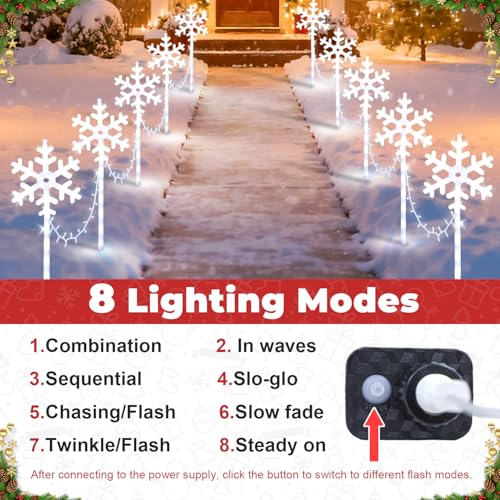 White Snowflake Pathway Lights 10 Pack Outdoor Waterproof Xmas Garden Decor