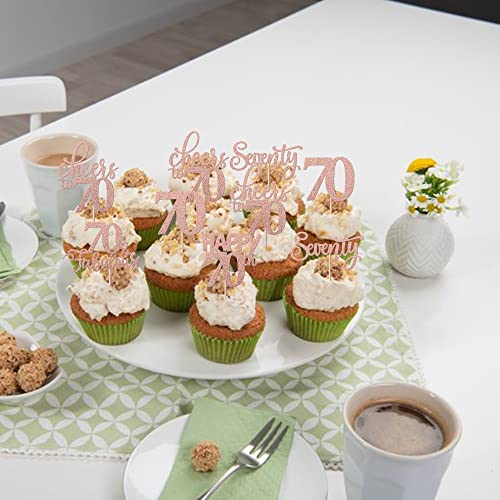 70th Birthday Rose Gold Glitter Cupcake Toppers 30 Pack