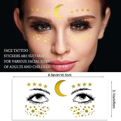 Gold Metallic Temporary Face Tattoos Celestial Sun Star Faux Freckles