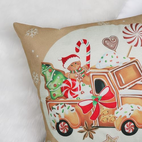 Bonhause Christmas Gingerbread Throw Pillow Covers 18x18 Inch Set of 4 - Brown