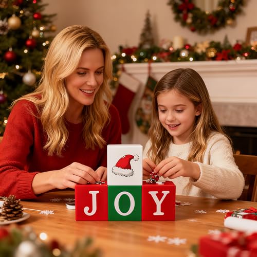 JOY Christmas Table Decorations - 4Pcs Wooden Centerpieces