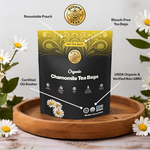 Buddha Teas Organic Chamomile Tea Bags - Caffeine Free, 100 Count