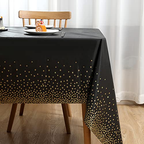 Black and Gold Polka Dot Disposable Tablecloth - 54" x 108"