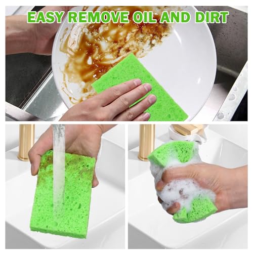 YoleShy 10 Pack Natural Cellulose Kitchen Sponges - Reusable Non-Scratch Dish Scrubbers