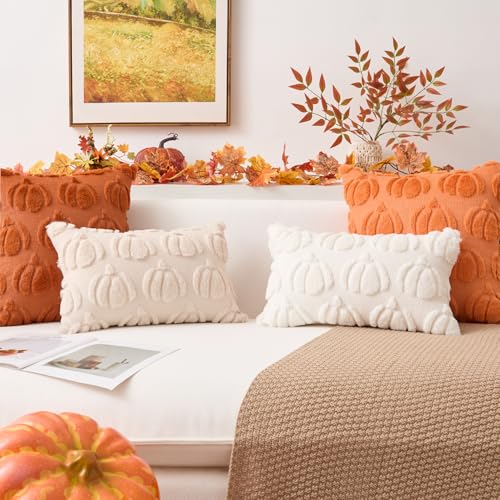 Kevin Textile Fall Pumpkin Pillow Covers, 18x18 Inch Set of 2, Orange