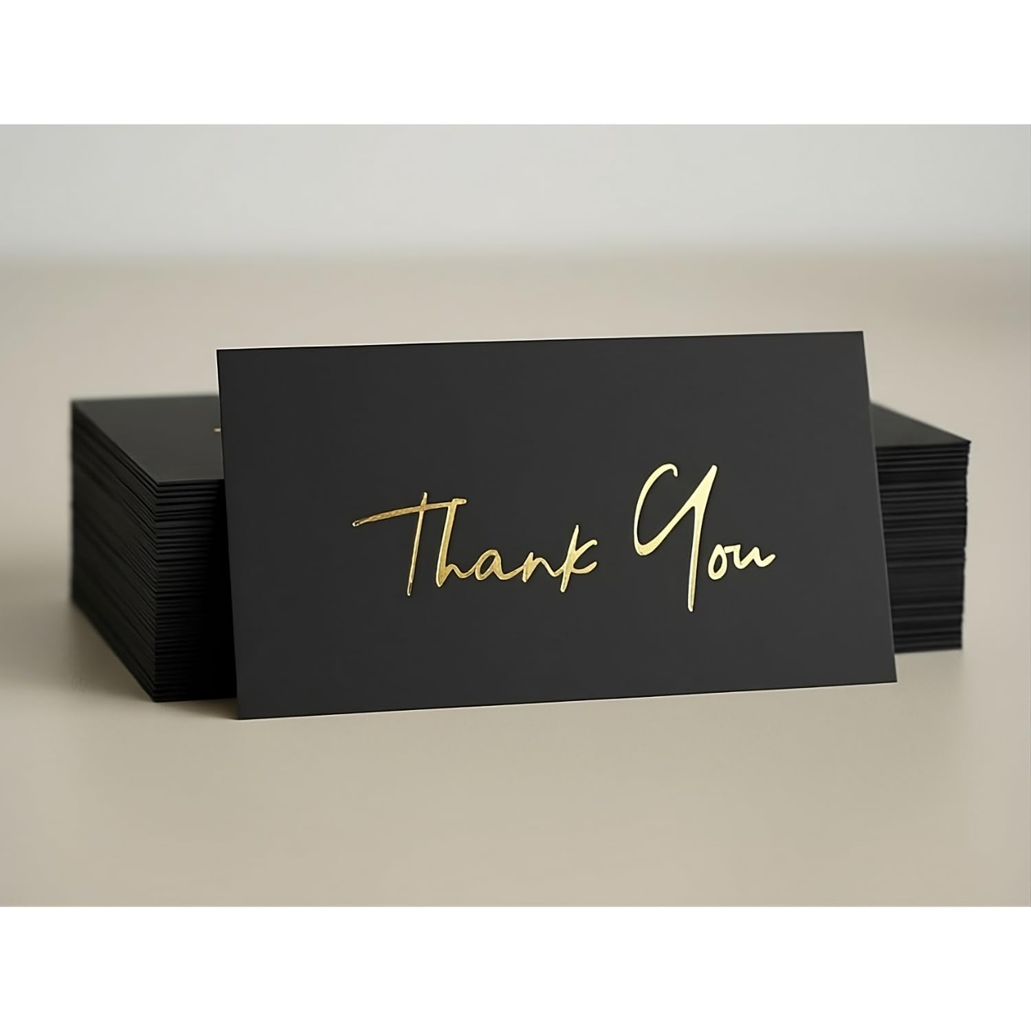 MIZENA Thank You Cards 100 Pack – 3.5x2” Black Cards with Gold Hot Foil – Ultra Thick 350 GSM Premium Thank You Inserts for Small Business Packaging & Wedding Gifts – Blank White Back