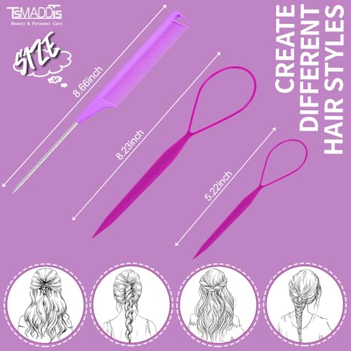 TsMADDTs Hair Loop Tool & Rat Tail Comb Set for French Braids