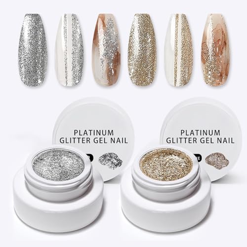 SMAILXIIYUE Glitter Gel Nail Polish Set - Silver, Gold & Champagne High Density Platinum Canned Drawing Gel for Nail Art