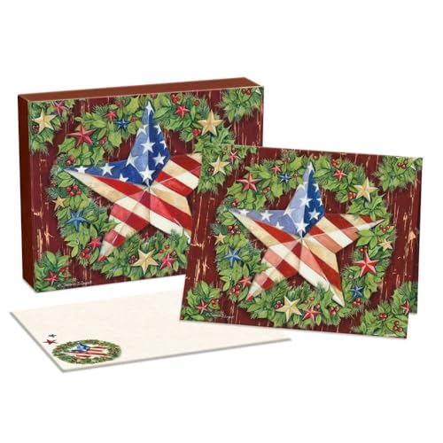 Americana Christmas Boxed Cards Set - 18 Holiday Greeting Cards with Envelopes