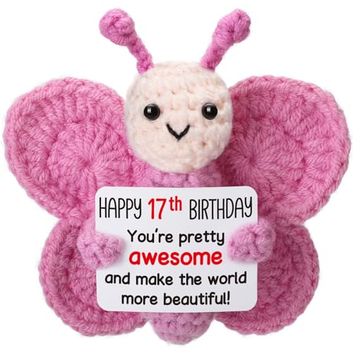 Handmade 4" Pink Crochet Butterfly Plush - 17th Birthday Gift