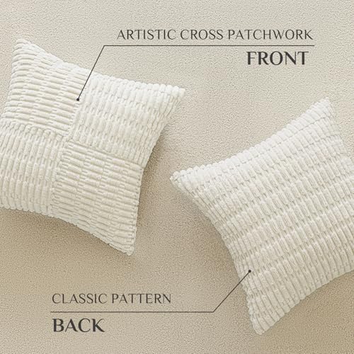 Cream Corduroy Throw Pillow Covers 18x18 - Set of 2 - Boho Textured