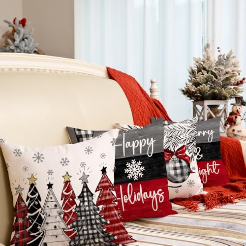 GEEORY Christmas Throw Pillow Covers 18x18 Inch - Set of 4 Farmhouse Xmas